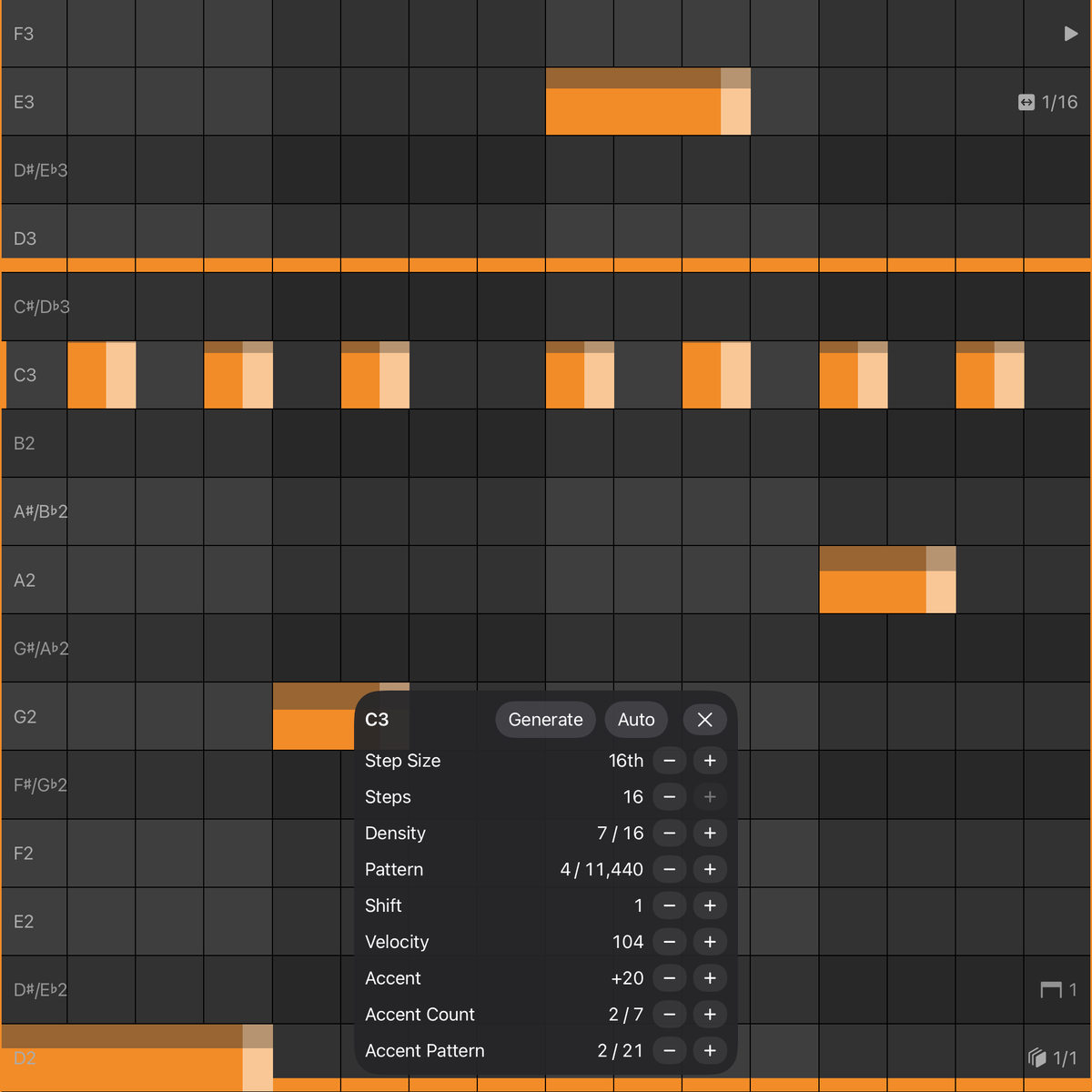 Tap Rhythm Generator controls over an iPad Step Sequencer
